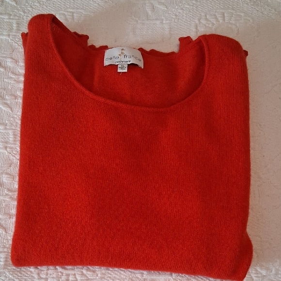 Belle France Red Cashmere Crew Neck Sweater Size XL - Picture 9 of 10
